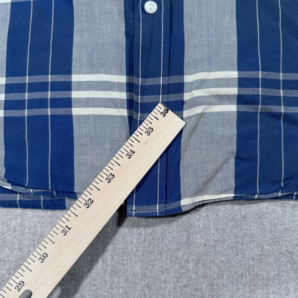 J Crew‎ Shirt Mens Large Blue Gray Plaid Lightweight Chambray Button Up Casual